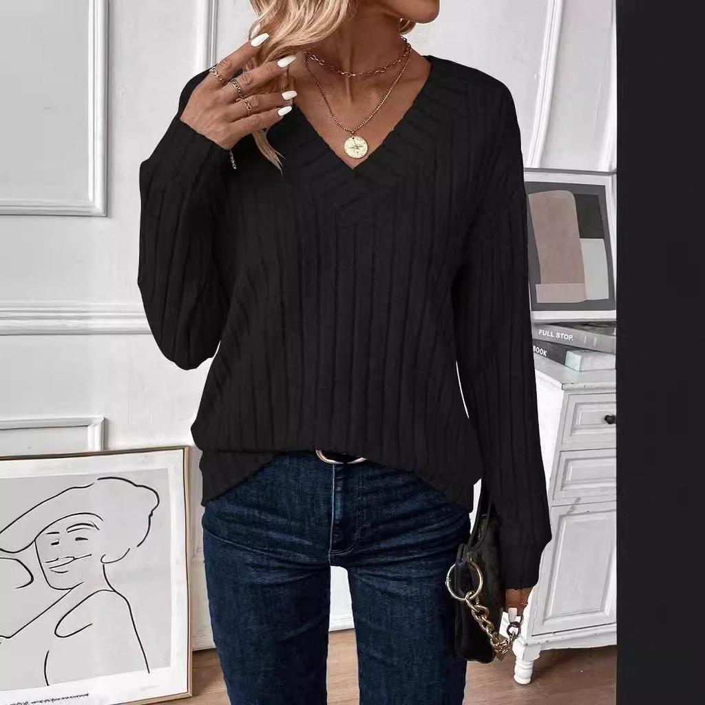 (S ~ 5XL) Damski swobodny, modny, jednolity sweter z dzianiny, dekolt w serek, długi rękaw, luźny pas, miękki, oddychający, dzianinowy top na jesień i zimę, stylowy, plus top