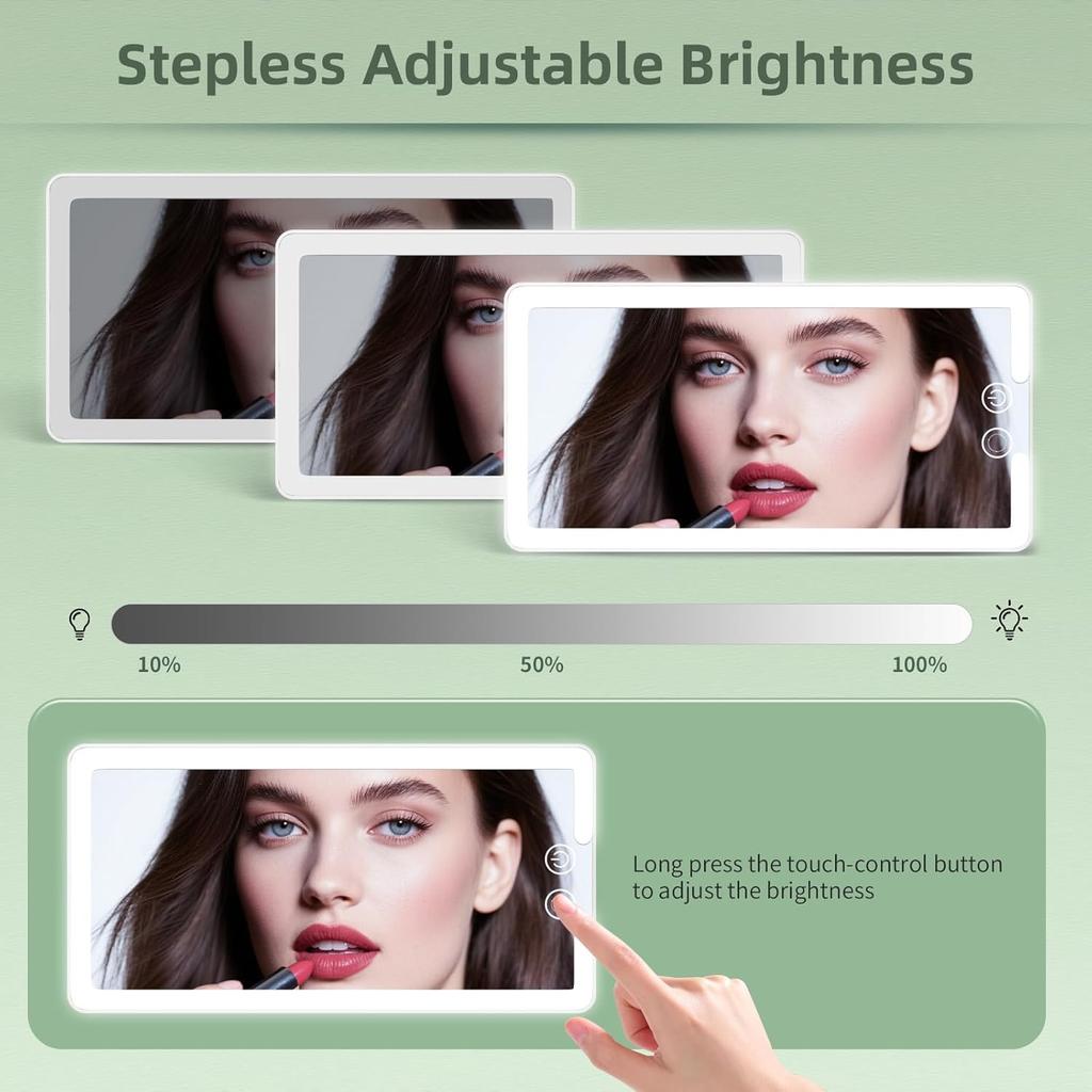 2PCS Car Visor Vanity Mirror With Lights, Rechargeable Dimmable Touch LED Sun Visor Mirrors, Large Detachable Vanity Makeup Mirror With 3 Color Modes