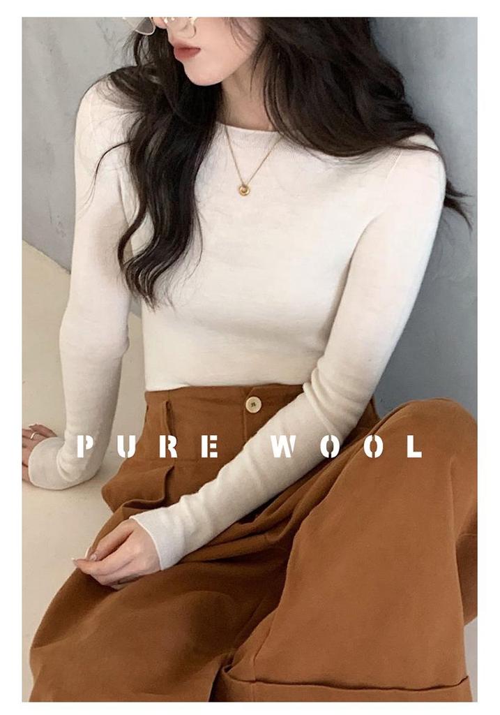Women's One-Shoulder Wool Sweater - Slim, Comfortable, Solid Color Knit Base Layer, Long Sleeve