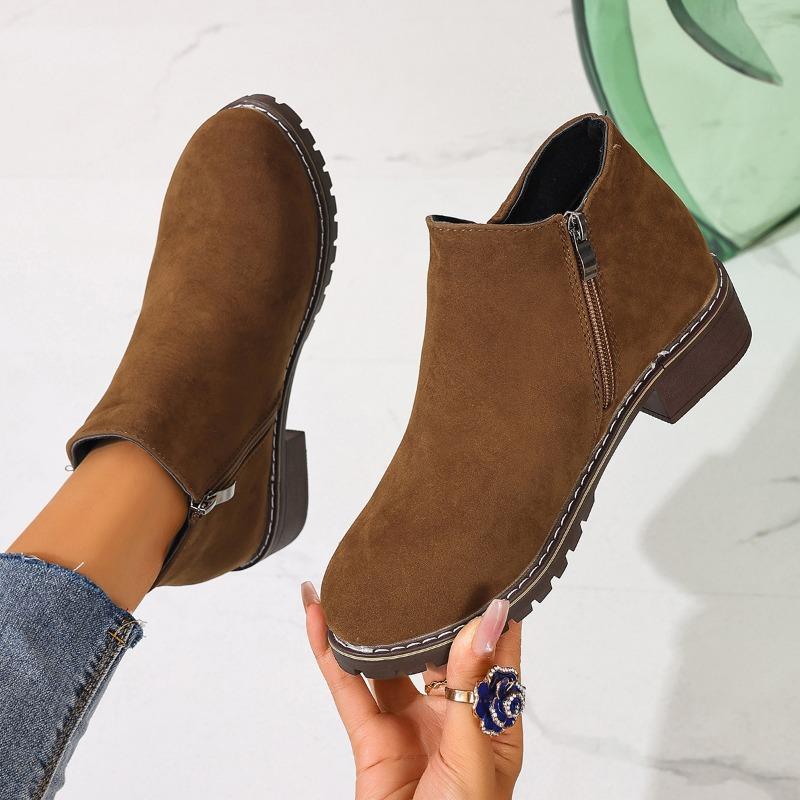 Autumn and winter new short tube retro matte short boots women's thick heel Martin boots side zipper women's shoes