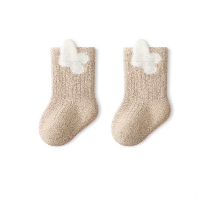

Winter Baby Socks Thicken Plush Newborn Boys Girls Warm Simplicity Solid Knitted Infant Children Mid Tube Socks L кофейный