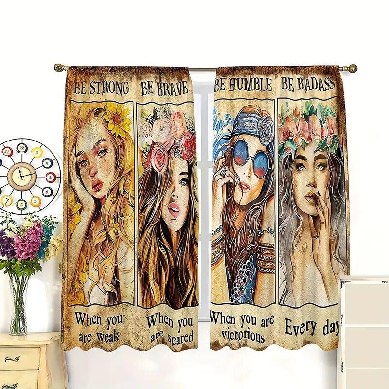 Tende Stampate con Motivo Pittura ad Olio alla Moda Retrò per Camera da Letto Soggiorno Decorazione per la Casa Realizzate in Poliestere Trattamento per Finestra Seduta