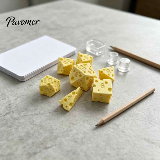 PLA Game Dice 7Pcs 3D Printed Cheese Set, D4/6/8/10/12/20 Multi-side Gaming Dice, Role Playing Polyhedral for Family Night Party Board Collection Set