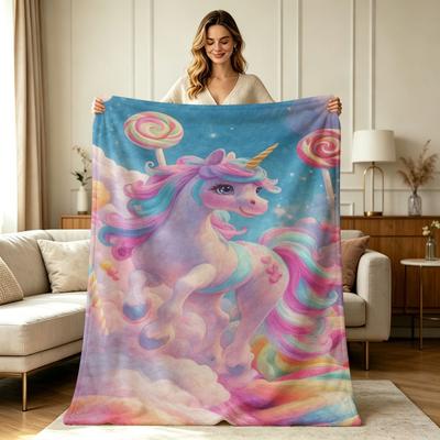All Season Flannel Blanket with Dreamy Candy Land Unicorn Print Soft Warm Cozy Throw Blanket for Sofa Couch Bedroom Living Room Office Home Decor Ligh