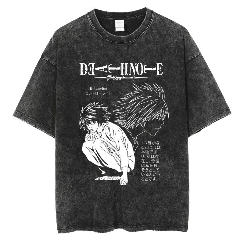 T-shirt Lavate Vintage Harajuku Stampa Grafica Anime Death Note T-shirt Cotone Oversize Moda Streetwear Top Unisex