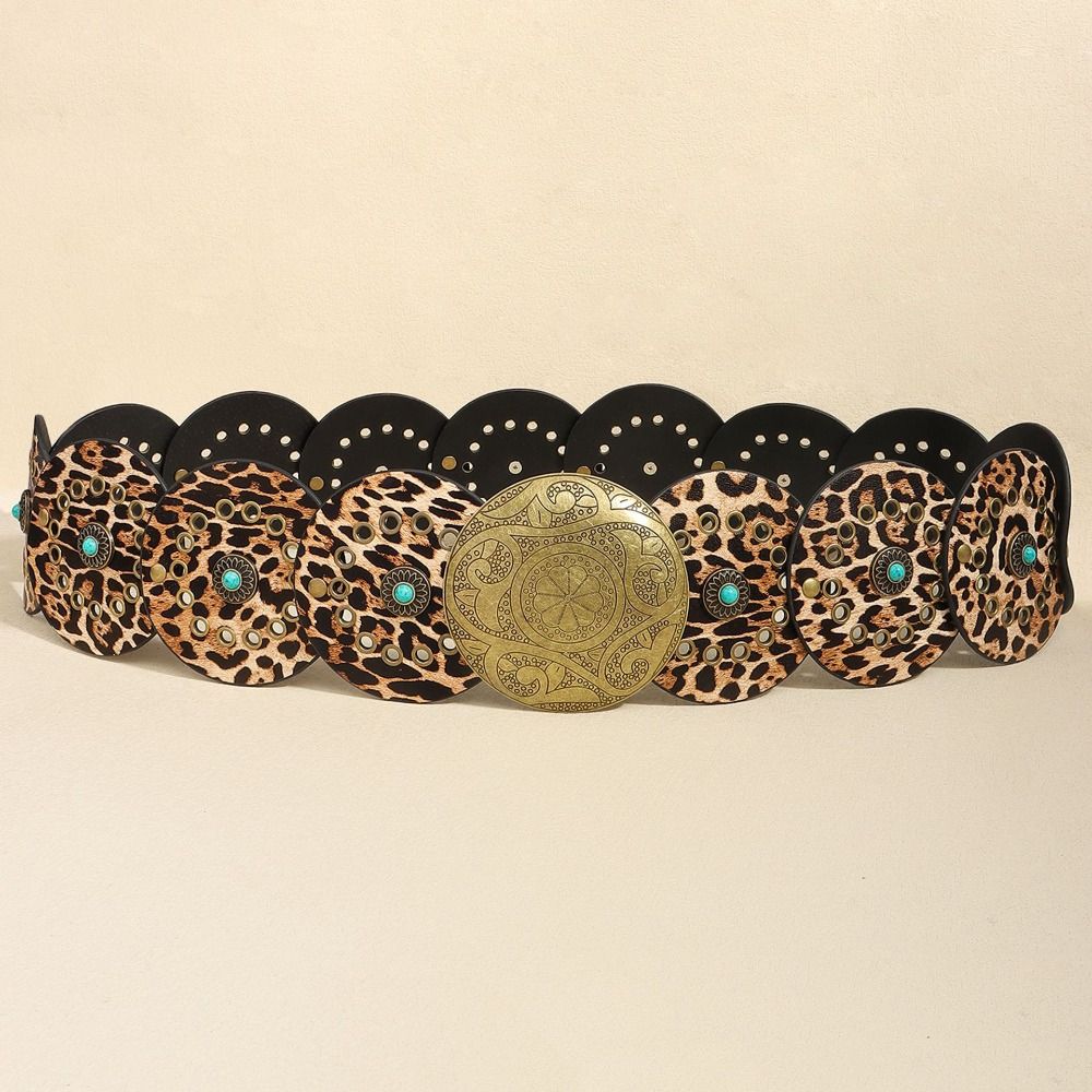Exaggerated Wide Boho Disc Belt Rivet Woman Vintage Belt Western Leather Waistband  Spicy Girl