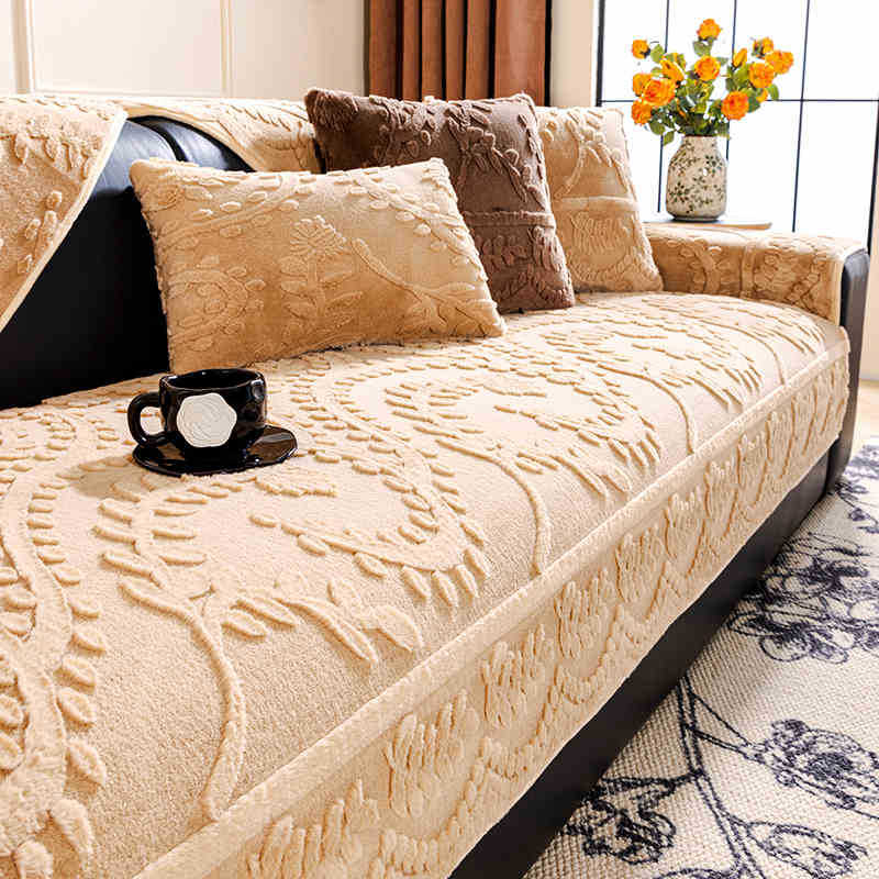 Nordic Premium Sofa Cushion Autumn And Winter Plush Fixed Non-Slip Cover  New Leather Sofa Seat Cushion Cover
