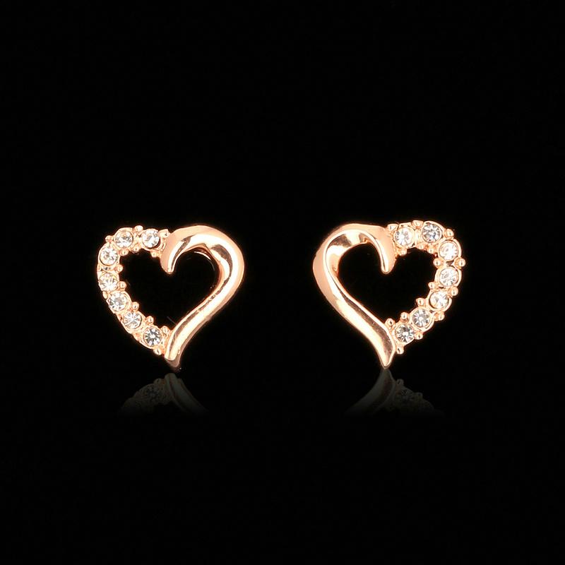 Cute Love Heart Crystal Stud Earrings CZ Rose Gold Plated Earings For Women Ear Jewelry Gift Trend DWE327