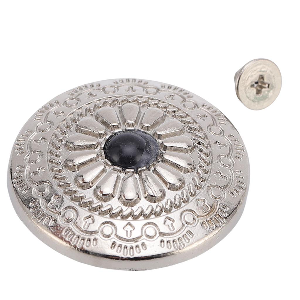 5 Set 30mm Decorative Flower Screw Back Buttons Vintage Screw Buttons with 4.5mm Screws Silver for PU Leather DIY Zinc Alloy