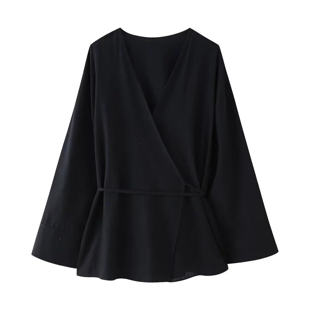

Женская верхняя одежда в стиле кимоно с двойными лацканами, японский кардиган на весну и осень S чёрный
