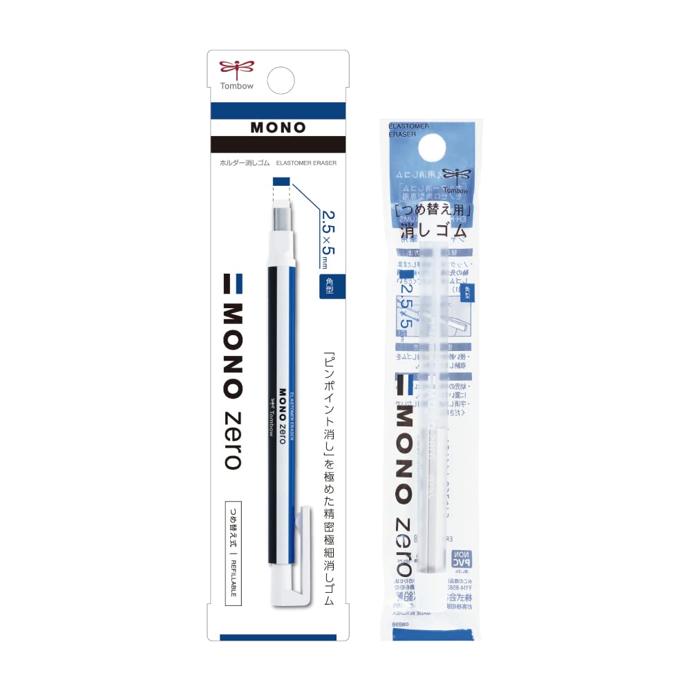 

Tombow Pencil Pen Type Eraser MONO Mono Zero Square Type (Ластик 2,5 x 5 мм) 1 корпус + 1 сменный комплект (2 куска) Ластик с держателем ударного типа