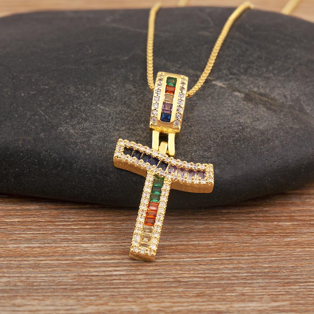 Nidin Simple Fashion 26 A-Z Letters Alphabet Rainbow Cubic Zirconia Pendant Necklace For Women Men Hip-Hop Style Copper Jewelry