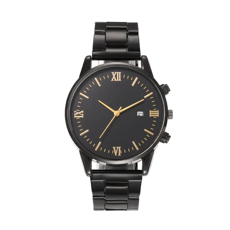 Fashion Men Business Watches Black Steel Band Roma Dial Calendar Quartz Watch Wristwatches Male Clock Reloj Hombre Montre Homme