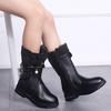 Children's Snow Boots New Winter Girls Mid-calf Lace Bow Zip with Plush Warm Waterproof Leather Boots Kids Princess Tall Boots
