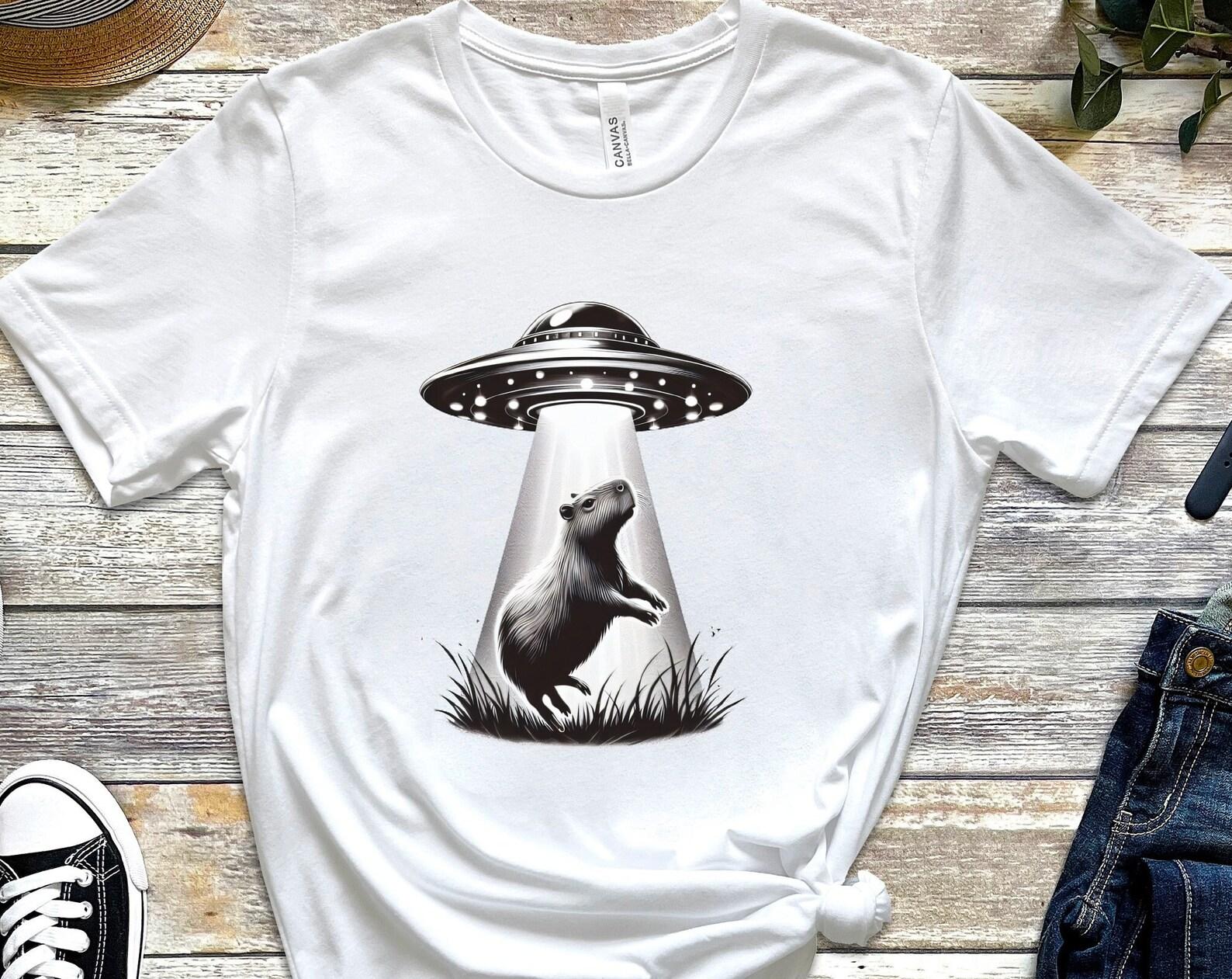 Capybara UFO Abduction Shirt: Funny Unisex Tee S