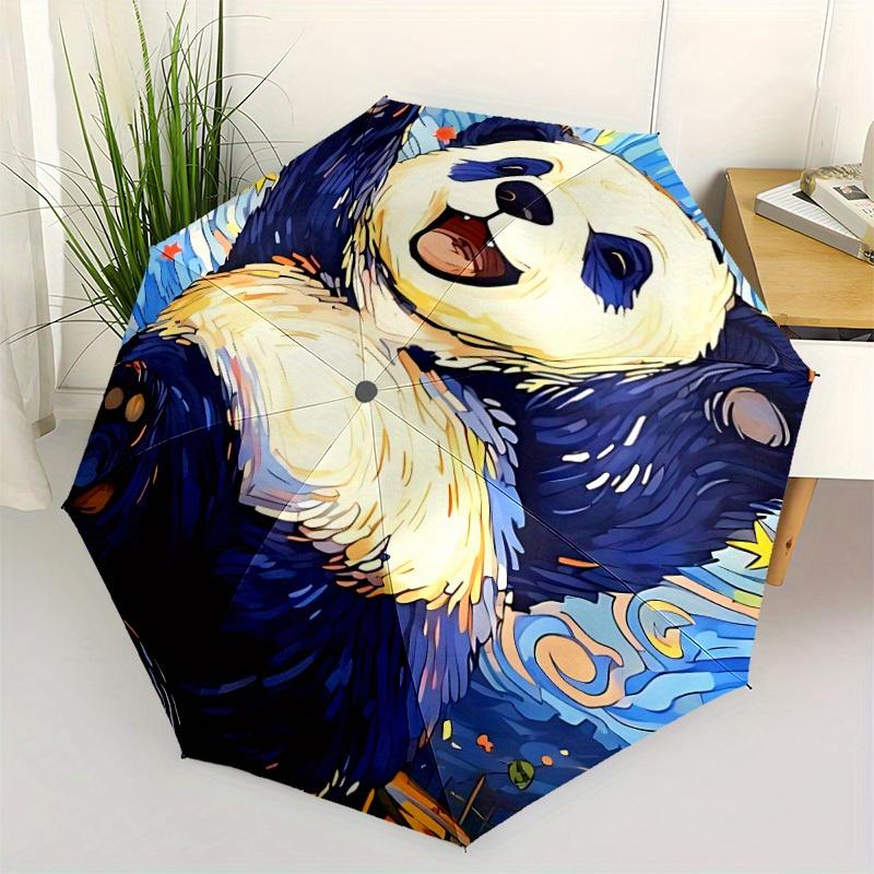 1pc Panda Art Automatic Umbrella with 8-Rib Compact Design, Foldable & Portable for Outdoor Leisure, Everyday Use198