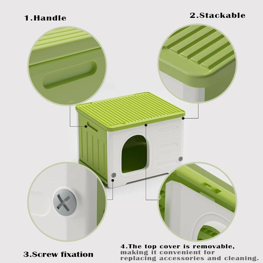 Plastic Cat House for Outdoor Indoor Use, Stackable Feral Cat Shelter Indoor Cat House Insulated Weatherproof Waterproof Elevated