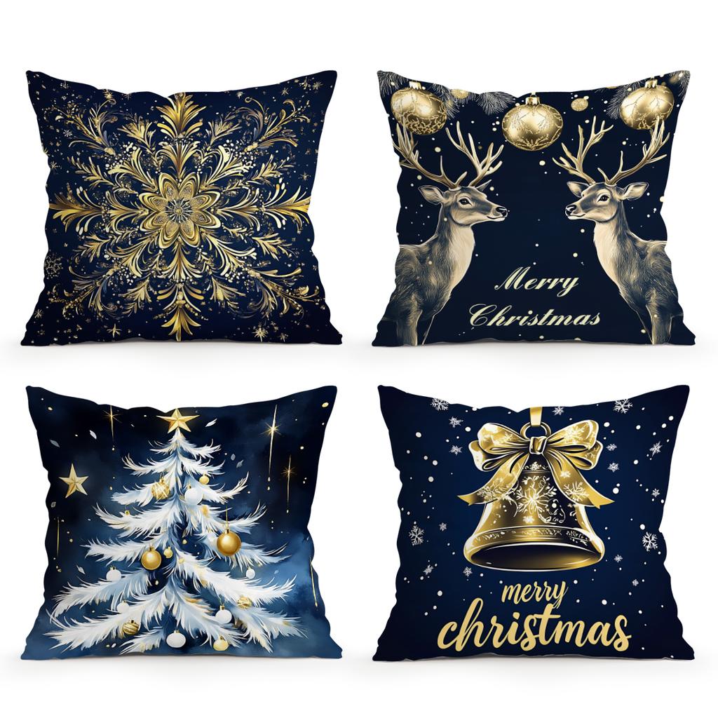 Blue Golden Christmas Snowflakes Cushions Pillowcase Polyester Cushion Cover Throw Pillow Pillowcover Home Car Sofa Decor