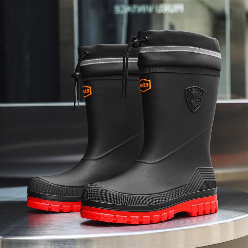 Closed Rain Shoes Men's Medium Tube Non-slip Water Shoes Outdoor Thick-soled Warm Water Shoes Fishing Work Rubber Shoes