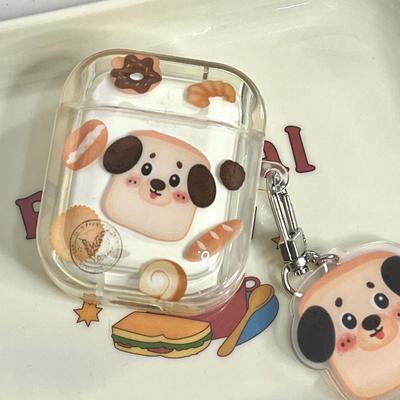 Cute Bread Dog IMD Chaveiro Desenho Animado Ondulado Fone De Ouvido Case Para Apple Airpods 3 Pro 2 1 2nd Caixa De Carregamento Sem Fio Bluetooth Capa