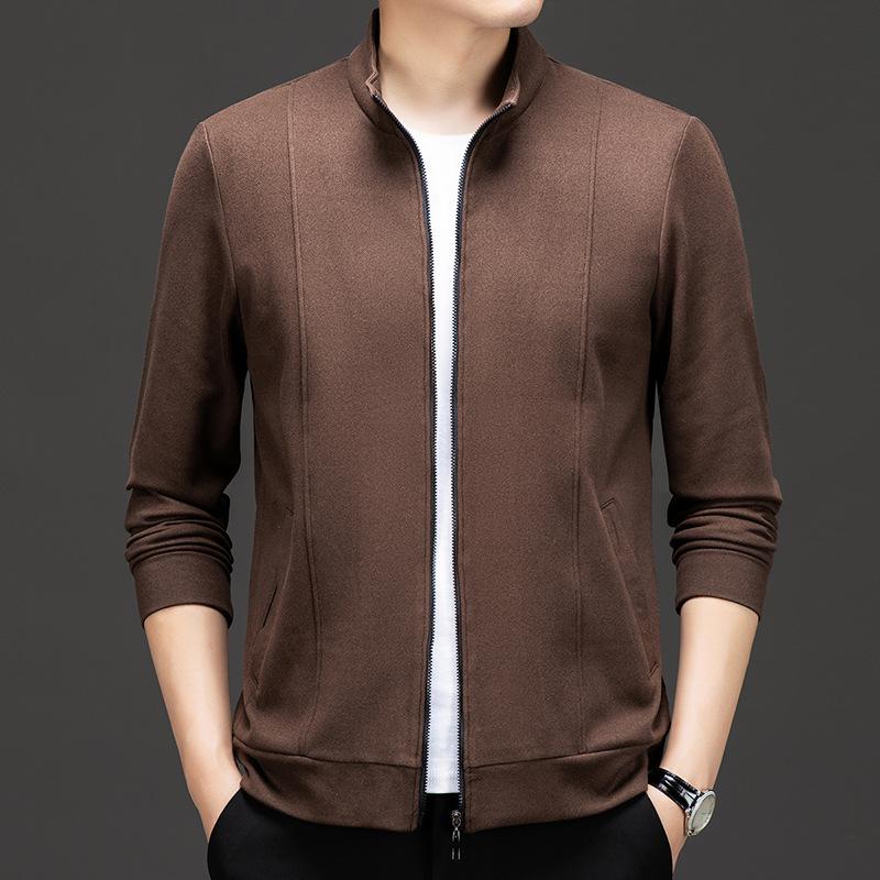 YINGAO Men's Stand Collar Zipper Cardigan Jacket - Autumn Solid Color Style