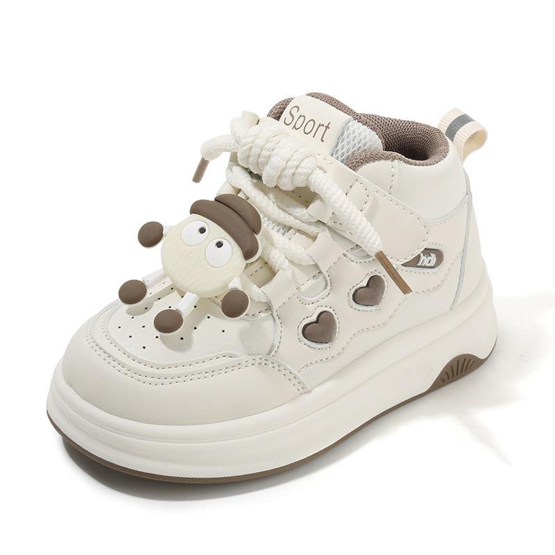 Children's Sports Shoes - Spring/Autumn Cartoon High-Top White Sneakers for Girls, Casual Skate Shoes for Boys, Soft-Soled Shoes for Toddlers