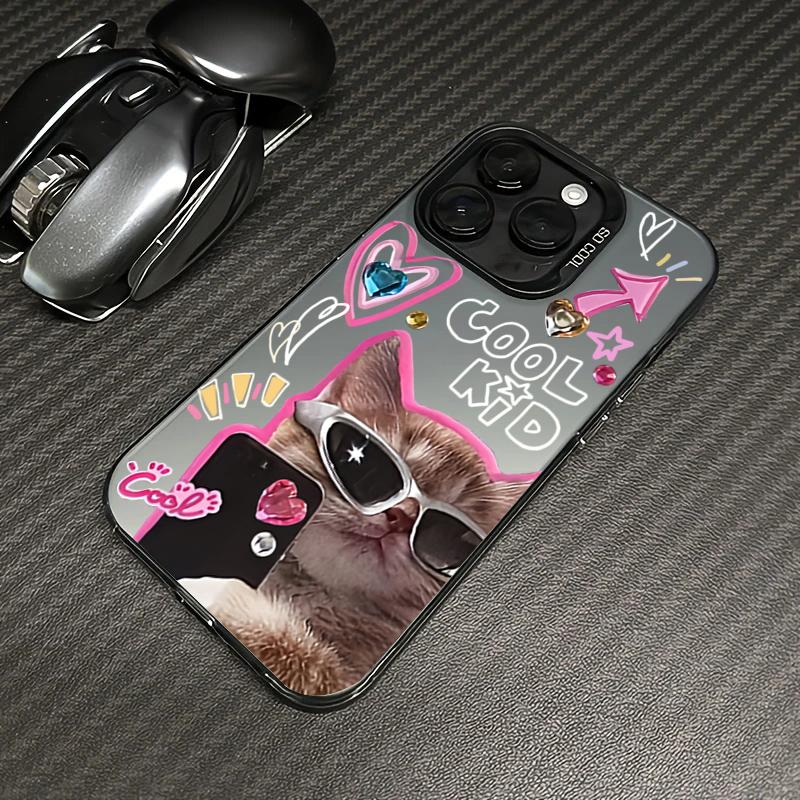 Cool Sunglasses Cat Electroplate Silver Phone Case For iPhone 17 16 15 14 13 12 11 Pro Max 17 Air 16E 7 8 Plus X XS XR Cover