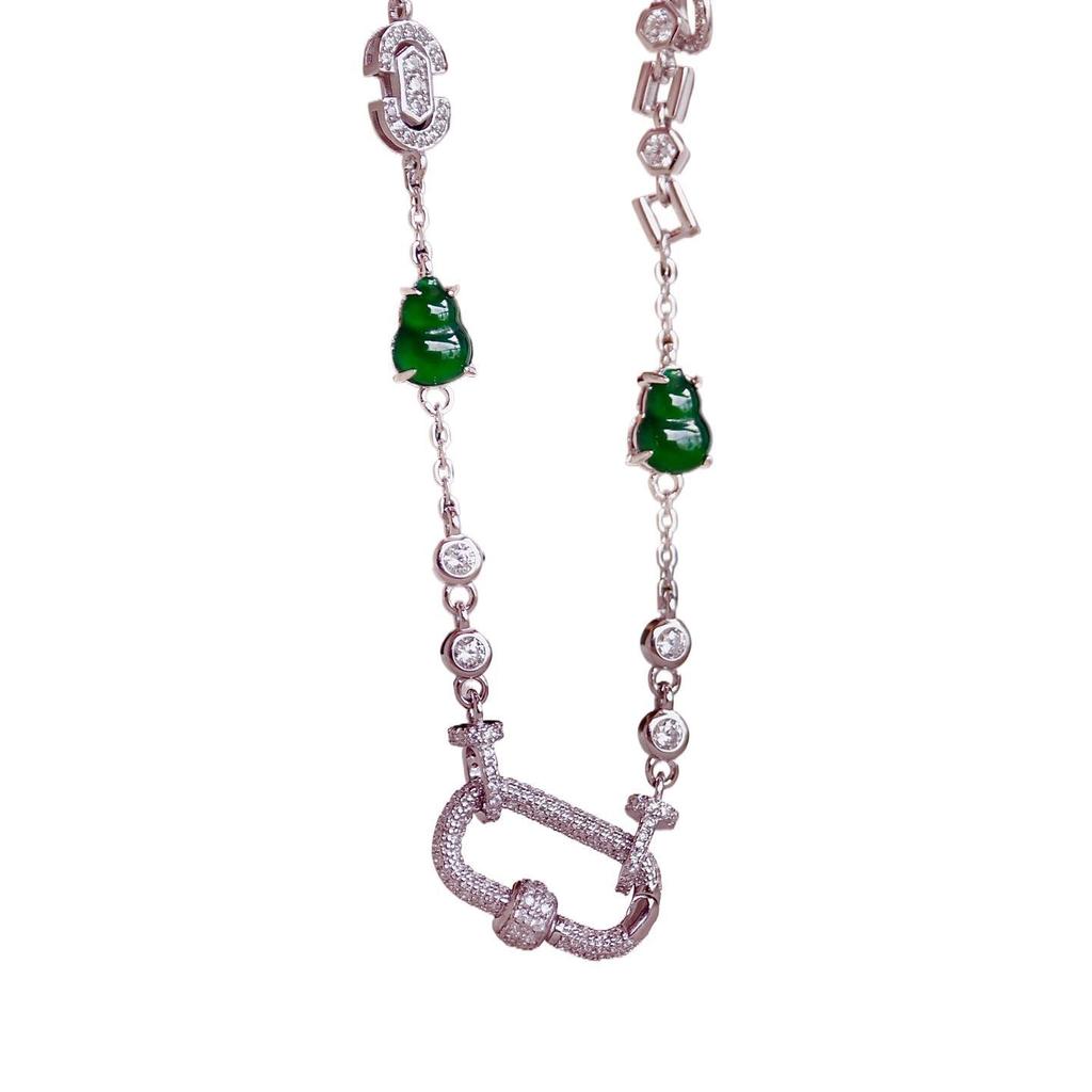 Natural Jade Gourd S925 Sterling Silver Necklace