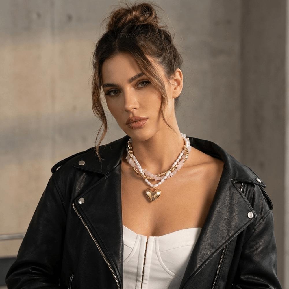 Pink Gold Gold Plated Pendant Necklace Three-Layer Clavicle Chain Birthday Party