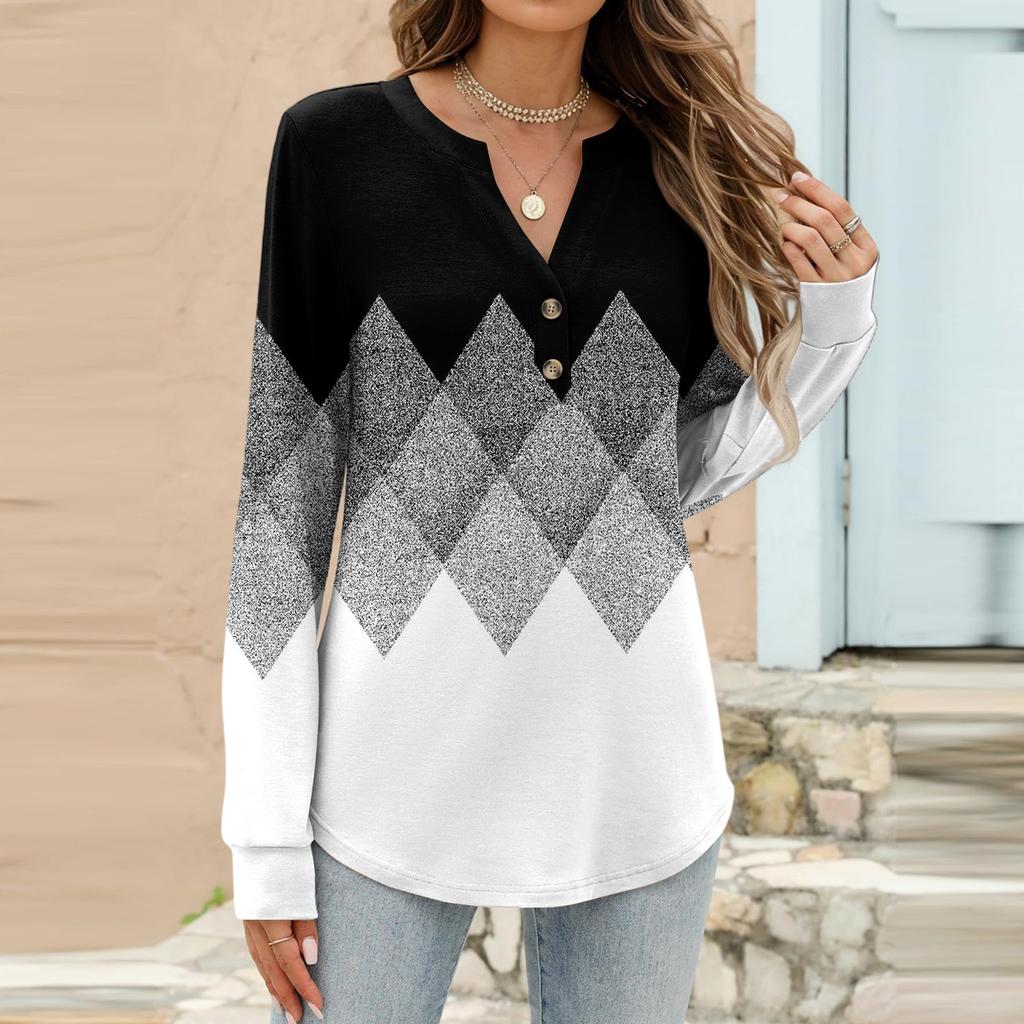Women's Fashion Casual Printed Long Sleeve T-Shirt Pullover Top