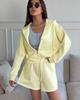 Casual European and American women's sports set, solid color long-sleeve zip-up cardigan, tie-up shorts, two-piece set