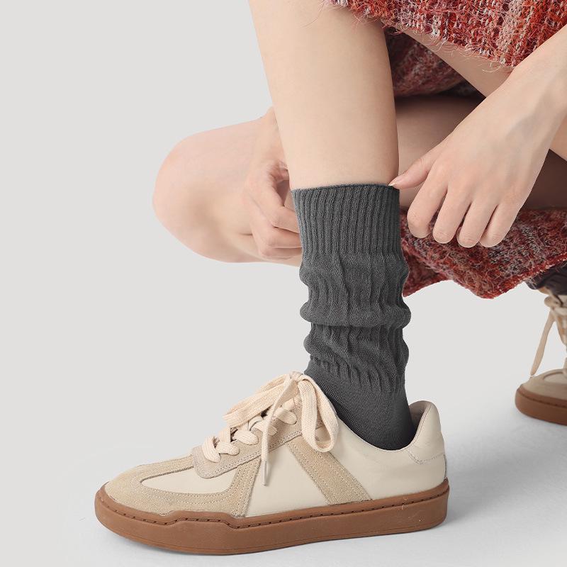 Renaissance Women's Solid Color Mid-Calf Bubble Socks - Versatile Thin Spring & Autumn Style