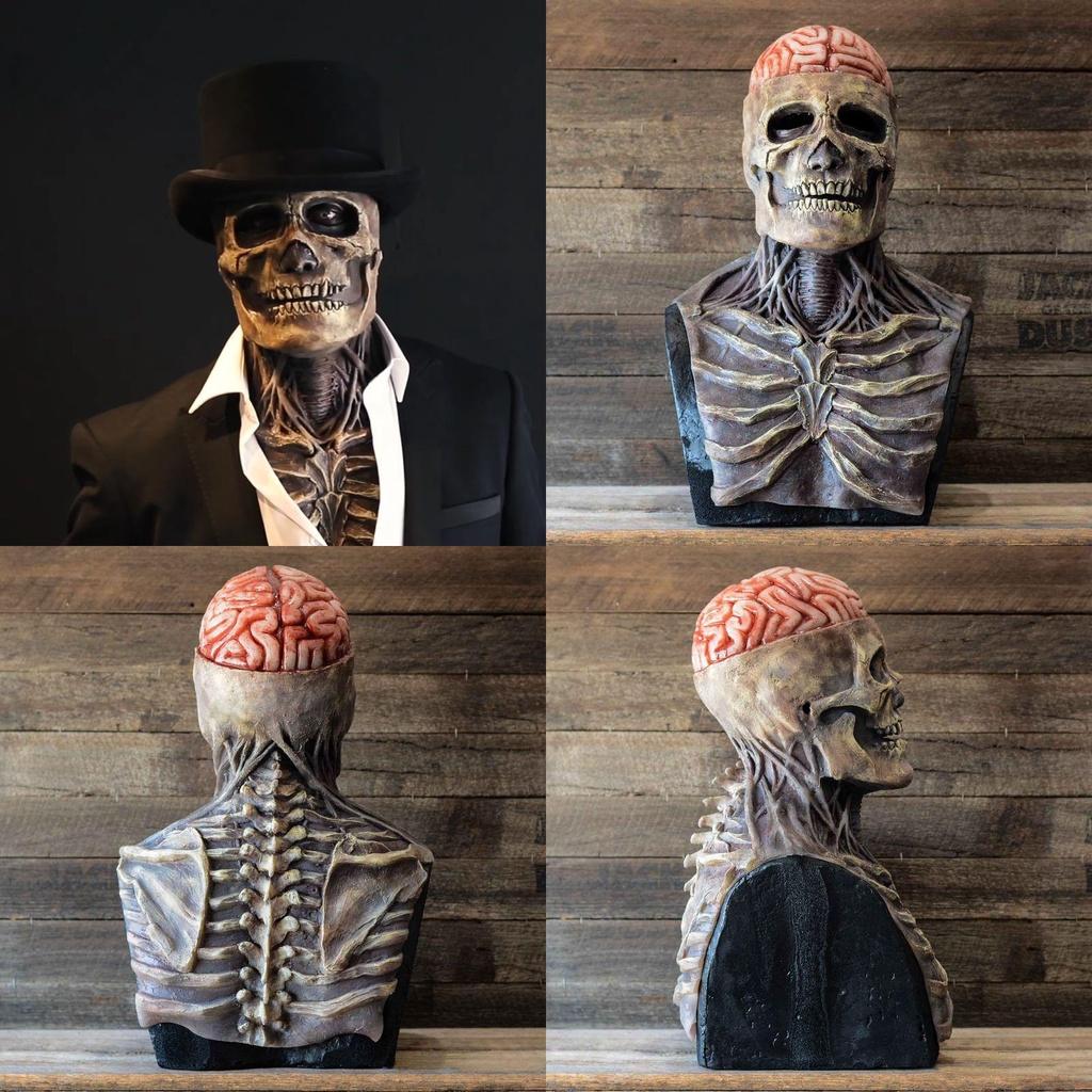 Creepy Skeleton Biochemical Mask For Halloween Festivities Full Cover Silicone Head With Hat
