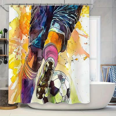 Fußball Duschvorhang Sportliebhaber Geschenk Wasserdichte Dekoration Modernes Badezimmer Kunst Heimtextil Gemustertes Hintergrund