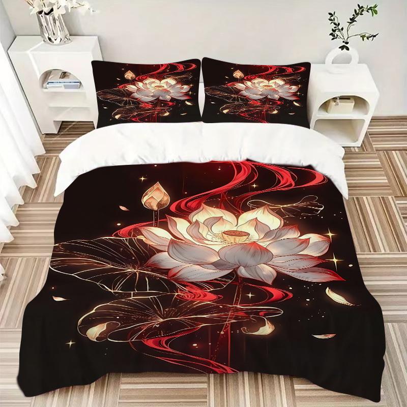 3pcs Lotus Bloom Bedding Set, Includes Without Pillow Inserts, Soft Comfortable Bedding Set,All-Season Use A0924022