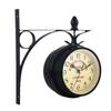 Outdoor Garden Train Station Double Sided Wall Clock Retro Wrought Iron Metal Wall Clock