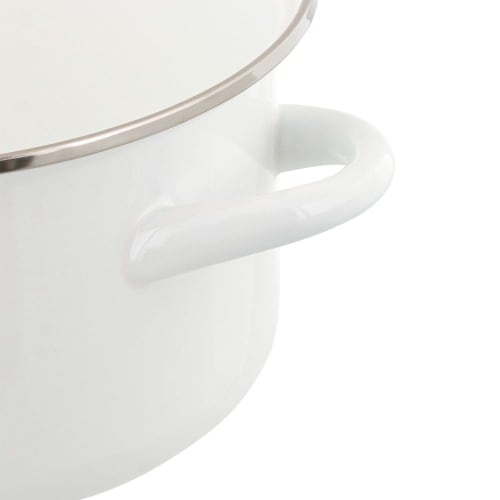 Bestco Enamel Casserole Pot, 22cm, with Glass Lid, Induction and Gas Compatible, White, NQ-0254, Bran