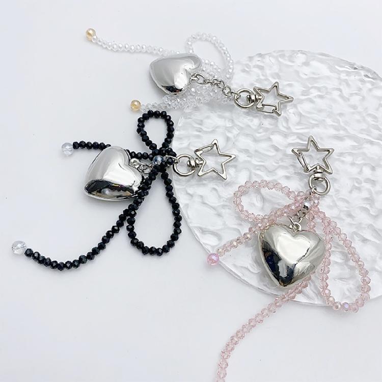Beautiful Heart Keychain Charm Elegant Bowknot Keyrings for Fashion Enthusiasts