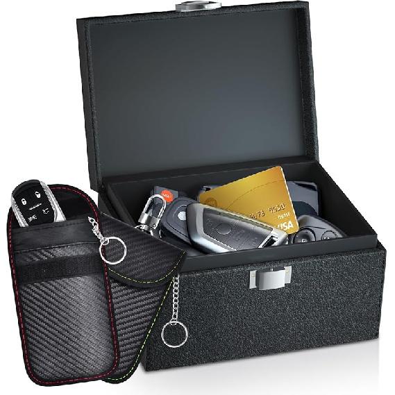 Faraday Key Fob Protector, Faraday Box For Car Keys With 2 PACK Faraday Bags, RFID Box For Car Keys, Car Key Signal Blocking Box Box For Car Security