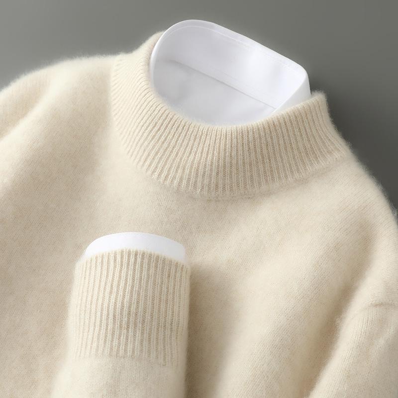Men's 100% Pure Wool Half-High Collar Thick Cashmere Sweater - Autumn/Winter Loose Knit Pullover.