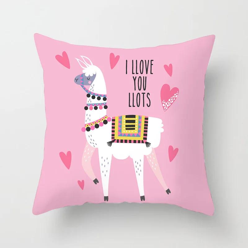 New Alpaca Cushion Covers Lovely Cartoon Alpaca Print Polyester Pillow Cover Modern Sofa Chair Christmas Decorative Pillows Case