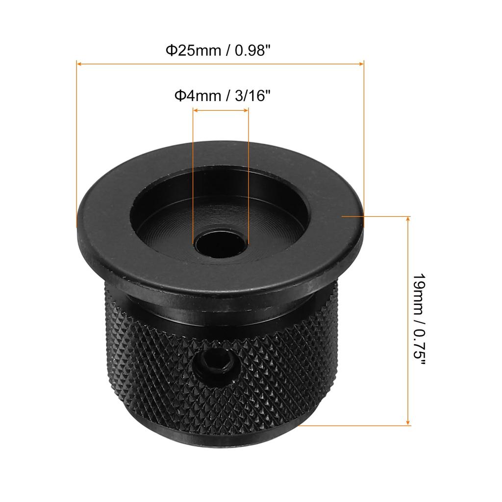 Uxcell Set Aluminum Potentiometer 4mm Inner Universal Control Knobs for Guitar and 25mm Outer Black 4-Piece Knobs, Diameter, Volume/Tone Bass,