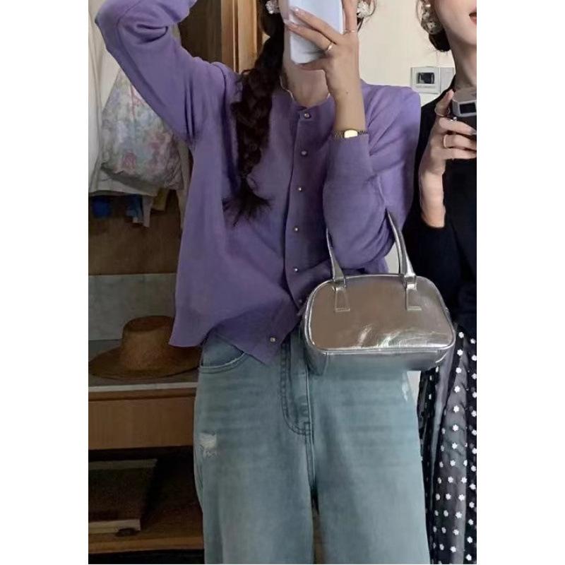 Spring and autumn new top jacket age-reducing candy-colored sweater long-sleeved crew neck women's knitted cardigan