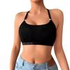 Women Solid Ribbed Halter Adjustable Strap Wireless Casual Bralette