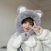 Cute letters bear ears hat scarf integrated female winter student warm fleece thickened two-piece set