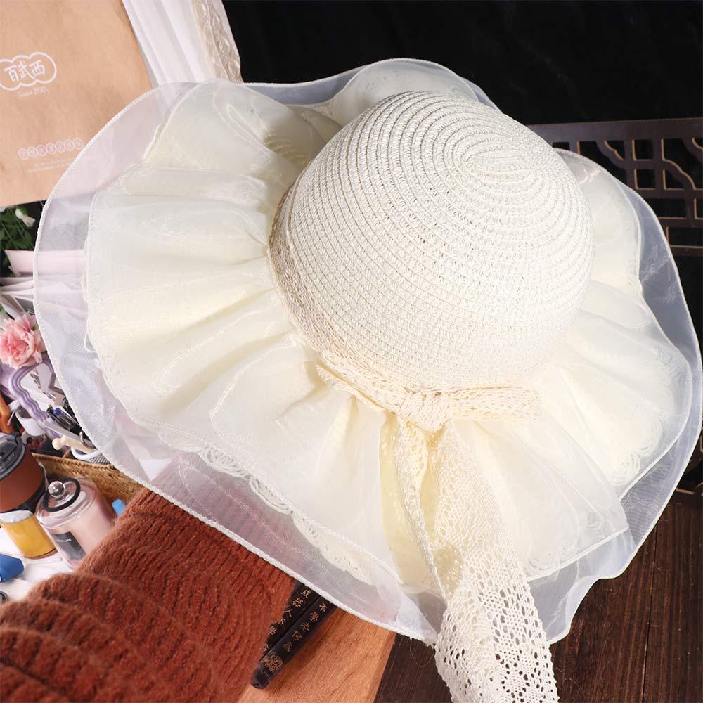 Lace Women's Straw Hat Spring Summer Sun Protection Cap Ins Big Brim Sun Hat  Girls