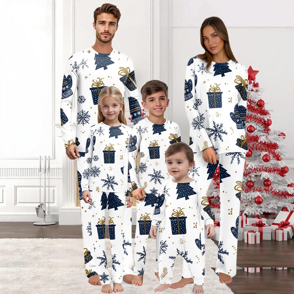 Christmas Printed Round Neck Parent-Child Long Sleeve Long Pants Home Clothes Set