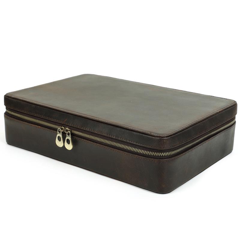 Handmade Crazy Horse Leather 12-Slot Watch Storage Box