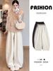 Women's Fleece-Lined Off-White Glutinous Rice Wide-Leg Pants, High-Waisted, Loose-Fit, Slimming, Petite, Autumn/Winter.