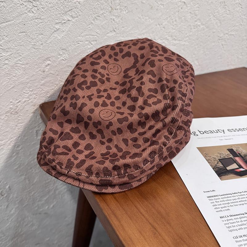 Fashion Leopard Print Smiling Face Pattern Women Casual Beret Autumn For